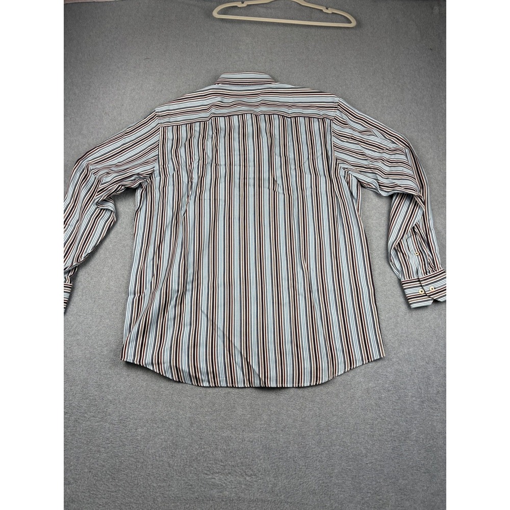 Bugatchi Shirt Mens XL Blue Brown Striped Button Down Long Sleeve Dress Casual - Picture 6 of 8